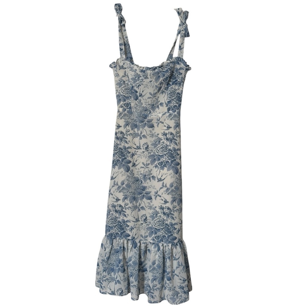 Strangers & Lovers Blue Floral Midi Dress Ruffle Hem Size S - Picture 2 of 10